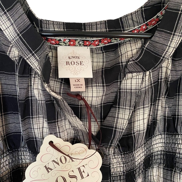 Knox Rose NEW size 1X plaid long sleeve baby doll dress - Picture 2 of 5